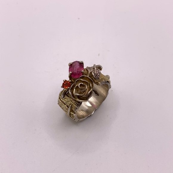 ✨ Elegant Silver and Pink Rose Ring size 8.5 - Picture 1 of 7